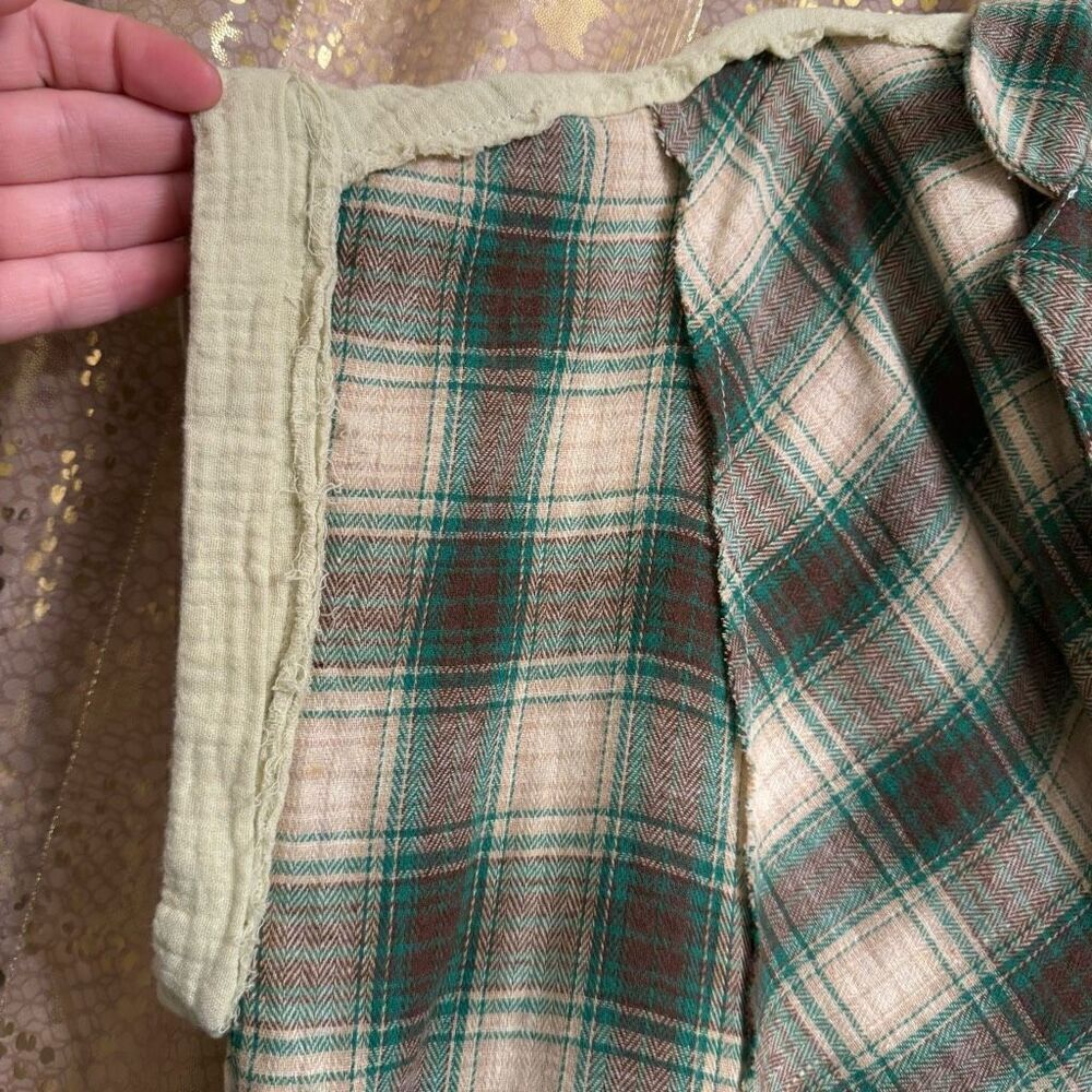 POL Green Boho Button Up Plaid Short Sleeve Romper Medium NWT - Picture 4 of 11